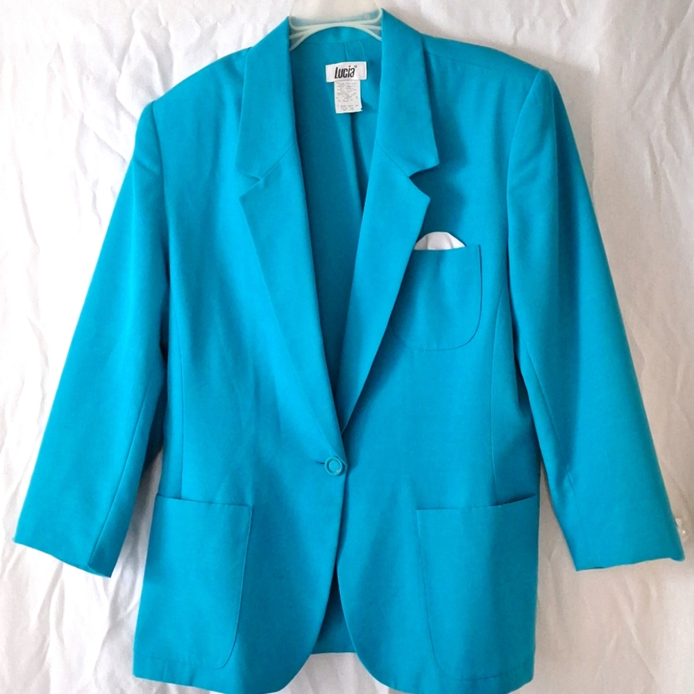 3/$20--Vintage Blue Blazer, Big Shoulder Pads And Lapels, Sz 18, NWOT